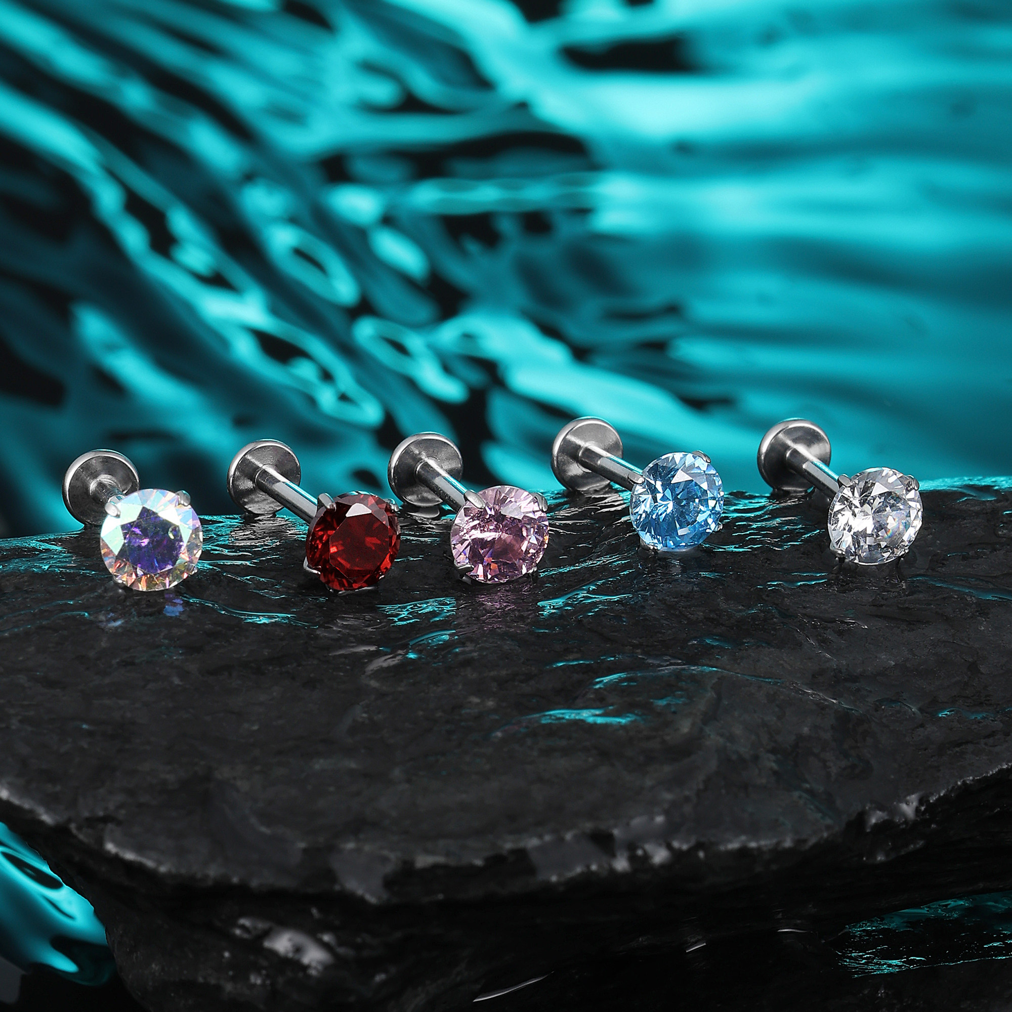 F136钛合金内螺旋耳钉平底5A锆石睡觉免摘养耳洞耳蜗钉耳骨钉耳饰 - 图1