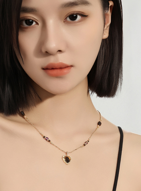 爱心虎眼石吊坠项链毛衣链锁骨链