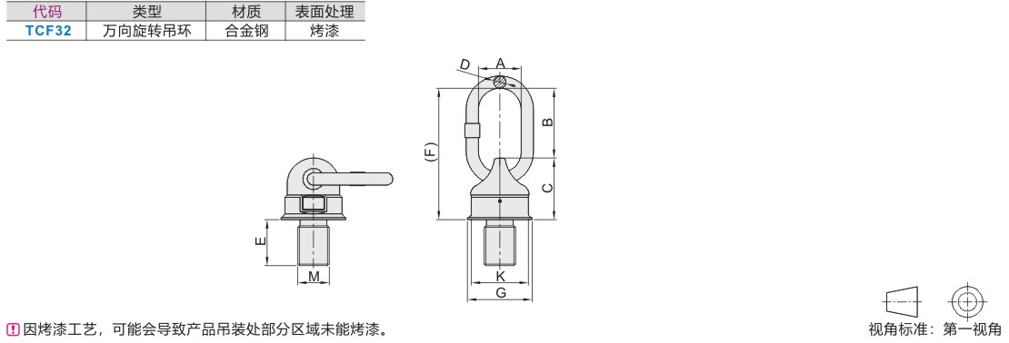 万向旋转吊环(黄色) 螺钉型 TCF32 0.4T 0.6T 0.7T 1.5T 2.5T 4T - 图1