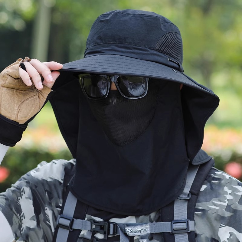 夏季防晒面罩男款遮阳护颈帽子一体透气全脸防护骑行户外防紫外线 - 图3