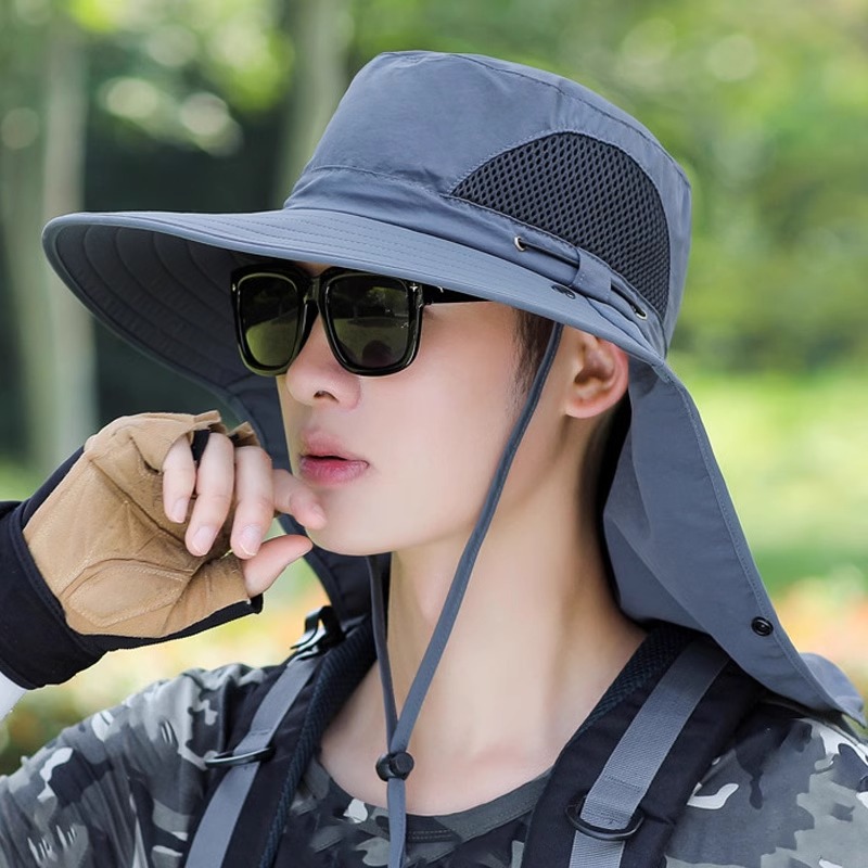 夏季防晒面罩男款遮阳护颈帽子一体透气全脸防护骑行户外防紫外线 - 图1