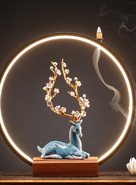 中式梅花鹿倒流香工艺装饰摆件