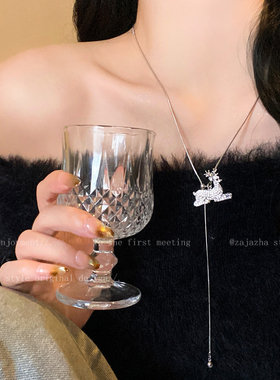 圣诞小鹿锆石项链女小众精致