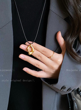 金色几何镂空吊坠项链女款秋冬