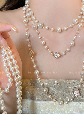 金色锆石珍珠项链女款