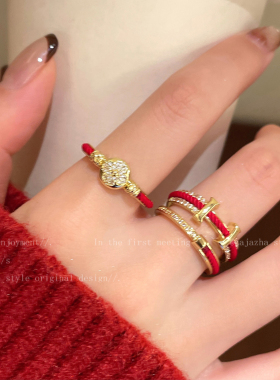 好运红锆石星星戒指女复古