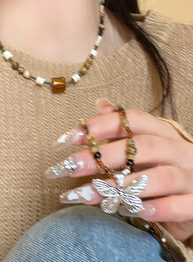 天然石蝴蝶串珠项链女
