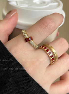 安可拉红色开口戒指女秋冬