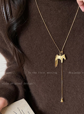 马上发财~金色流苏小马项链女
