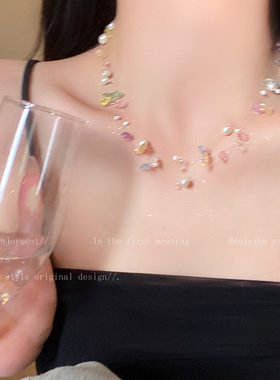 多巴胺彩色天然石珍珠项链女适合夏天戴锁骨链2025年新款爆款配饰