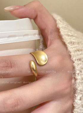 不规则金色哑光戒指女款中古小众设计感食指戒轻奢高级感开口指环