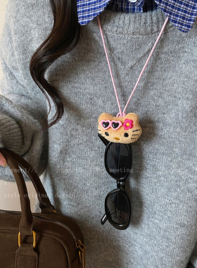 卡通小猫挂脖眼镜夹项链女款小众时尚毛衣链外出百搭便携防丢配饰