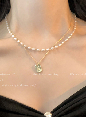 双层叠戴小米粒珍珠卫衣项链