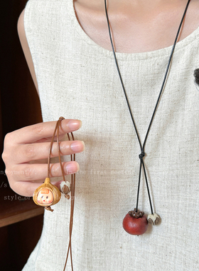柿柿如意~蒜头娃娃长款项链女