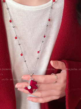 红色丝绒小马项链女款本命年长款