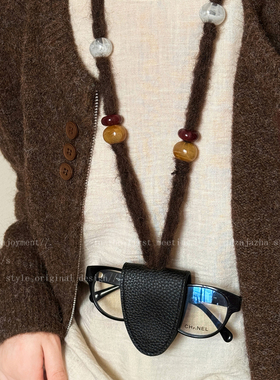毛线串珠皮质磁吸眼镜夹项链女