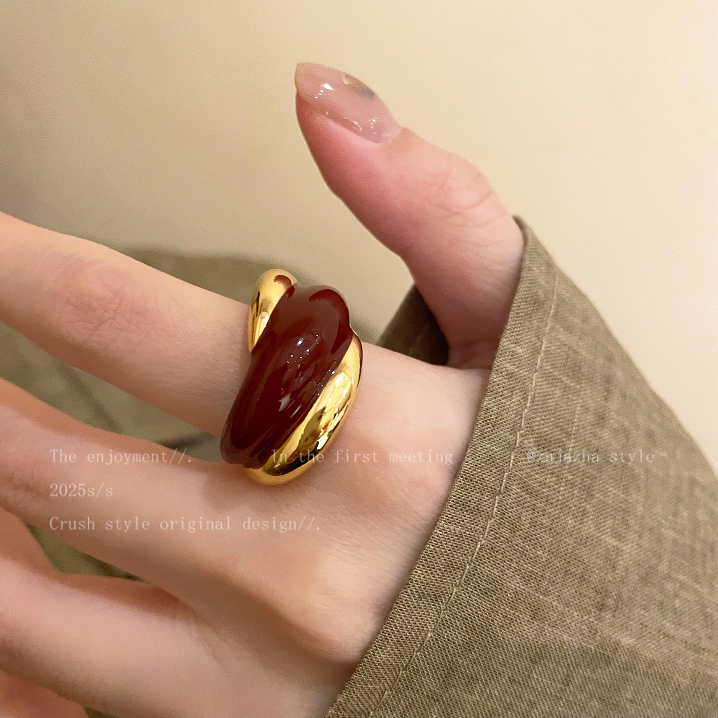 美拉德金色复古交叉戒指女轻奢小众设计高级感食指戒精致叠戴指环 - 图1