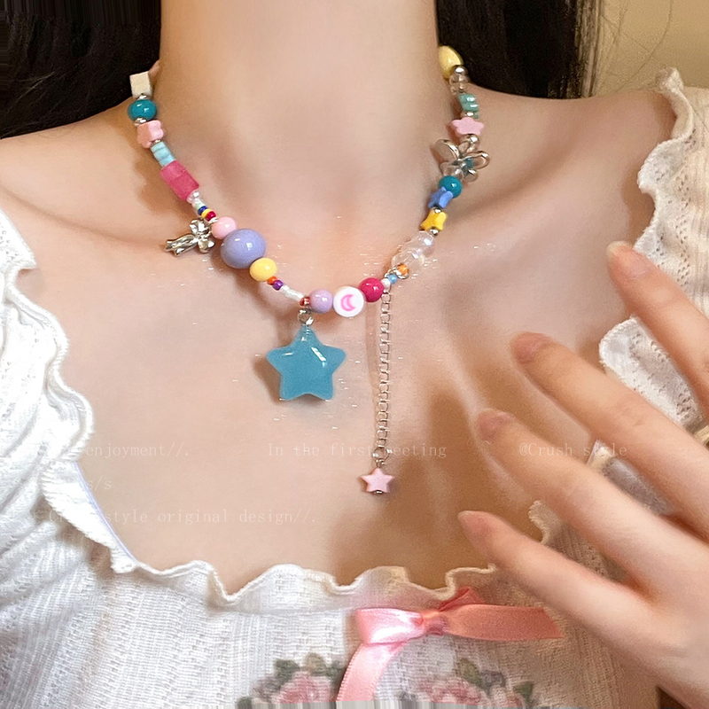 糖果流星~彩色串珠星星项链女小众设计感网