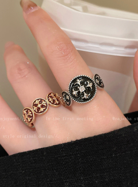 红色十字花戒指女款复古轻奢高级