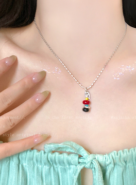 撞色天然石项链女2026新款