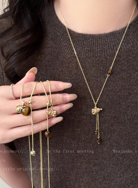 虎眼石葫芦流苏毛衣链女