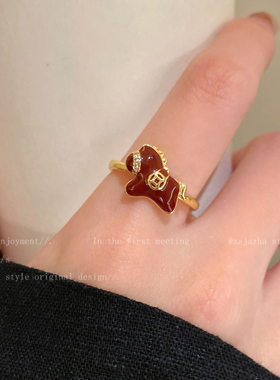 红色滴釉小马戒指女2026新