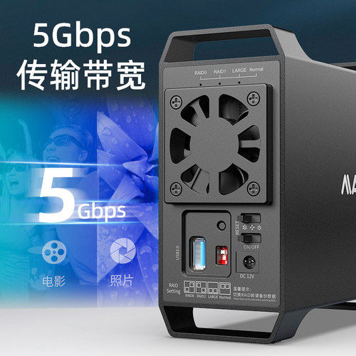 麦沃硬盘阵列盒3.5寸机械双盘位RAID外接盒usb3.0接口读取器柜子 - 图1