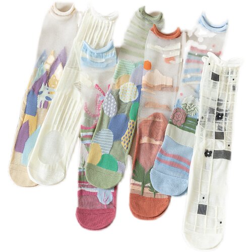 夏季日系复古AB不对称中筒袜子女ins潮薄款透明网红同款玻璃丝袜 - 图3