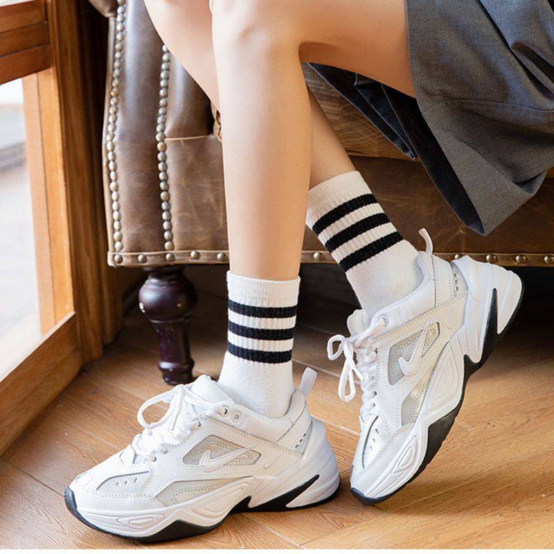 三条杠条纹袜子男女中筒袜春秋款网红运动外穿配鲨鱼裤黑白色长袜,淘宝优惠券,粉丝福利购,淘宝优惠卷