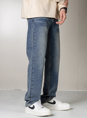 男士蓝色牛直筒中腰仔裤潮流时尚