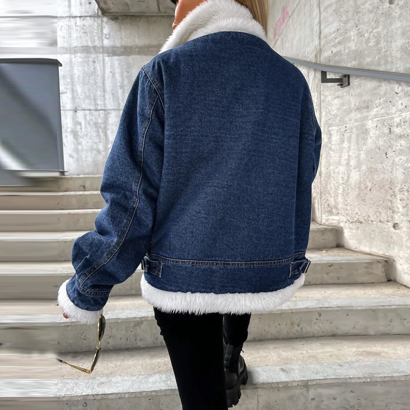 Denim jacket lamb wool jacket 秋冬加绒翻领牛仔外套羊羔毛夹克