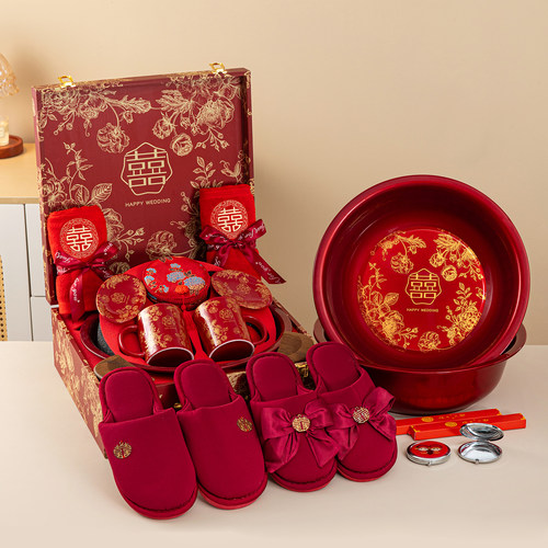 唐呈喜盆新娘陪嫁结婚脸盆洗漱套装家用红盆一对嫁妆婚庆用品大全 - 图2