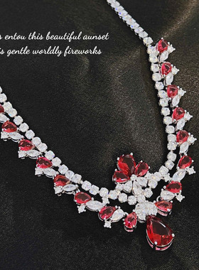 豪华长款套链红宝石新娘项链女