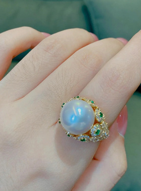 祖母绿戒指女开口锆石ins小众