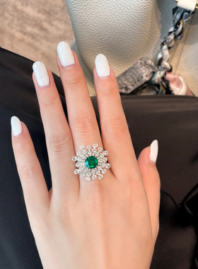 冷淡风ins祖母绿戒指女开口