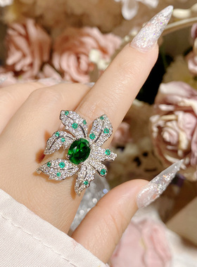 绿宝石戒指女天星富贵花指环饰品