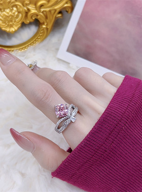 粉钻锆石戒指简约满钻食指环