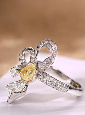 轻奢高级感黄钻戒指女蝴蝶结指环