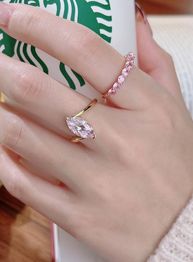 冰花切扭臂开口戒指女轻奢指环