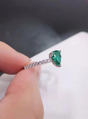 简约绿彩宝戒指女可调节气质百搭