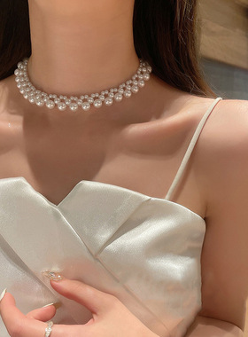 迪丽热巴同款珍珠项链复古个性