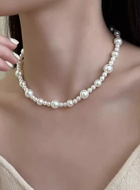 黑白珍珠项链大小错落百搭
