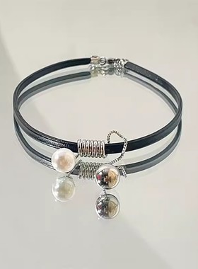 欧美简约珍珠圆球流苏项链冷淡风