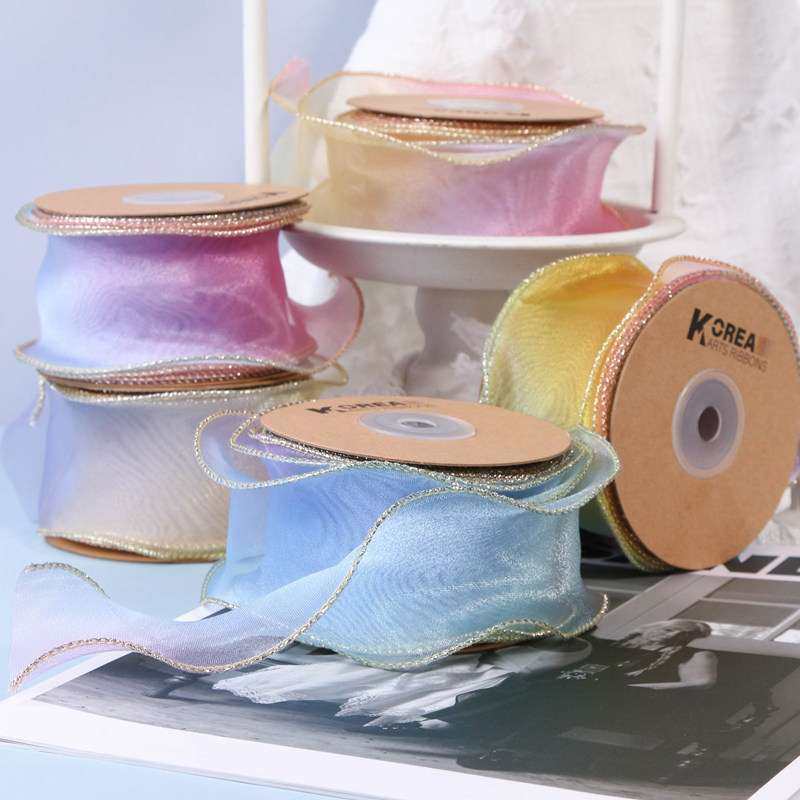 金边渐变拷边雪纱织带 DIY蝴蝶结发饰花店鲜花婚礼手捧花鱼尾纱带,淘宝优惠券,粉丝福利购,淘宝优惠卷