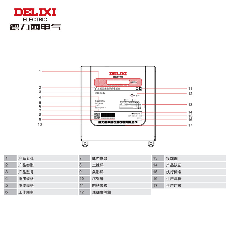 新款三相四线智能电表家用DTS606 液晶红外485电能表多功能380V - 图1