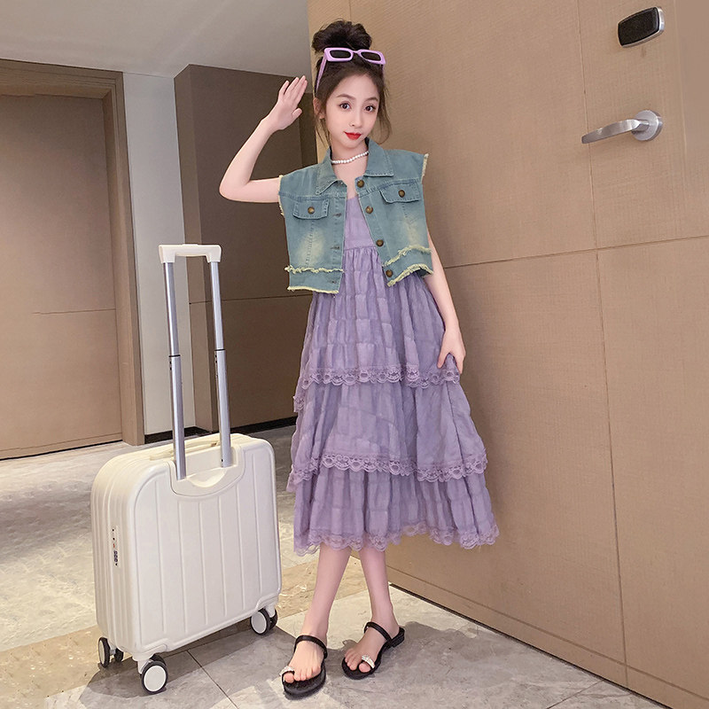 女童夏季连衣裙2023新款中大童小女孩洋气无袖吊带裙花边蛋糕裙子,淘宝优惠券,粉丝福利购,淘宝优惠卷