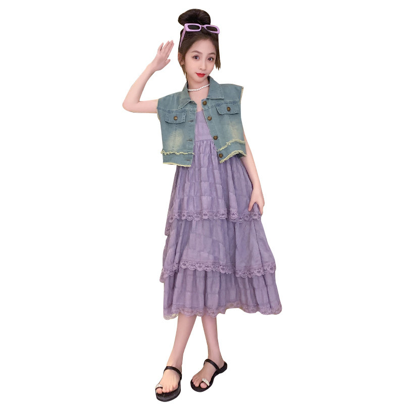 女童夏季连衣裙2023新款中大童小女孩洋气无袖吊带裙花边蛋糕裙子,淘宝优惠券,粉丝福利购,淘宝优惠卷