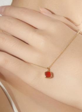 几何方块红色發字项链女小众简约