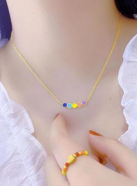 日韩极简小巧彩色笑脸项链女精致