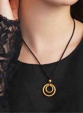 古法双环吊坠项链女小众沙金设计